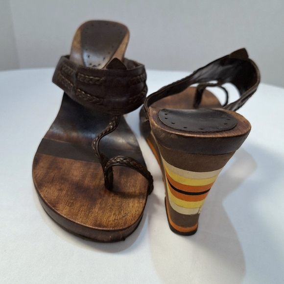 BCBGirls Multicolored Colorful Stripe Wedge Heel Sandals Genuine Leather Strap - Picture 5 of 16